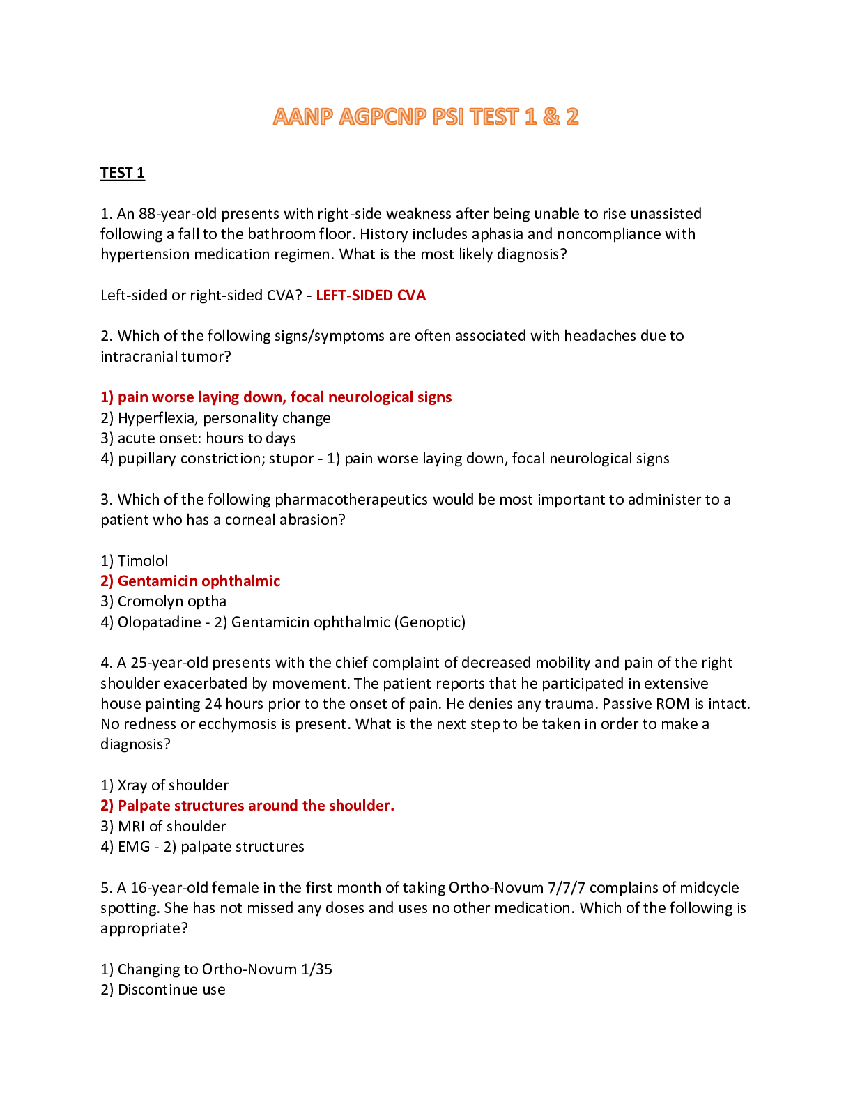 Preview of AANP AGPCNP PSI TEST 1 & 2 - QUESTIONS AND ANSWERS (2022)